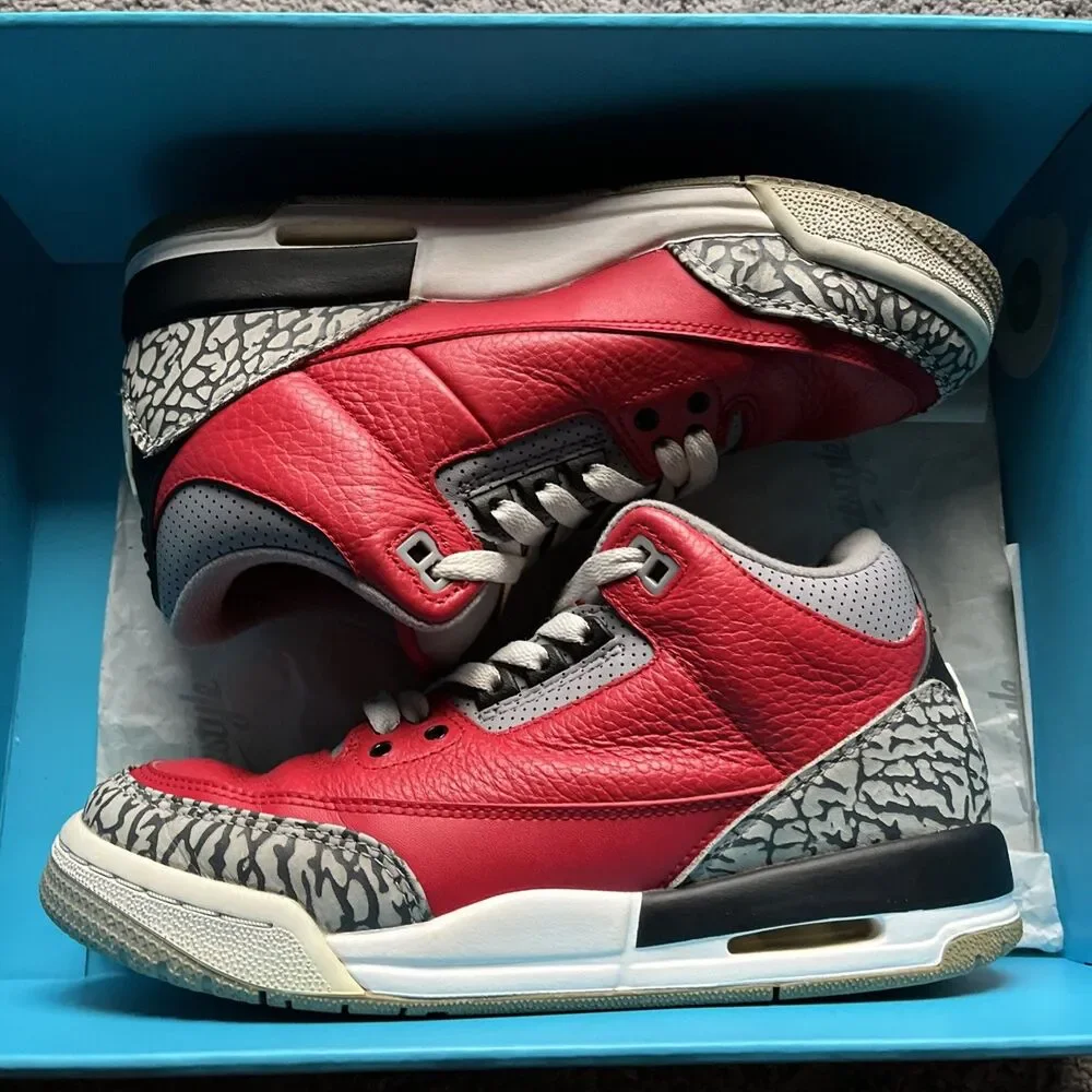 Nike Air Jordan 3 Retro SE Red Cement Shoes Youth Size 5.5Y Red Black CQ0488-600